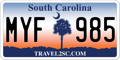 SC license plate MYF985