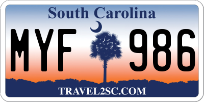 SC license plate MYF986