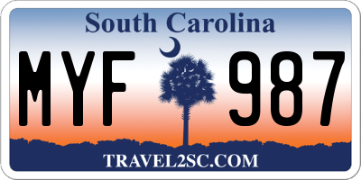 SC license plate MYF987