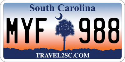 SC license plate MYF988