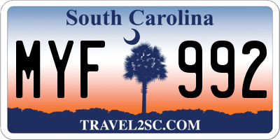 SC license plate MYF992