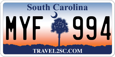 SC license plate MYF994