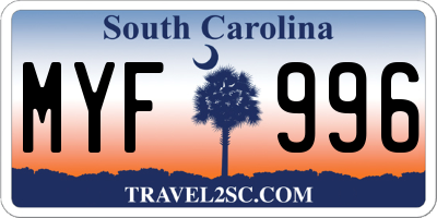 SC license plate MYF996