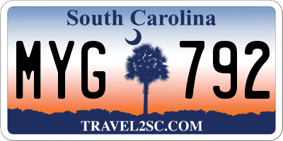 SC license plate MYG792