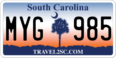 SC license plate MYG985