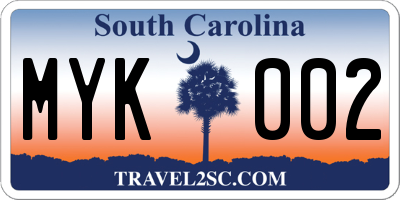 SC license plate MYK002