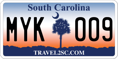 SC license plate MYK009
