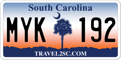 SC license plate MYK192