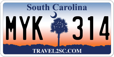 SC license plate MYK314