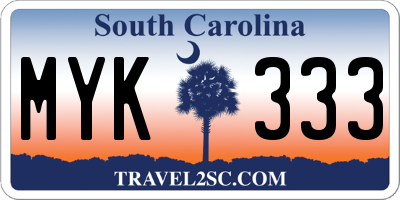 SC license plate MYK333
