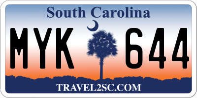 SC license plate MYK644