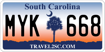 SC license plate MYK668