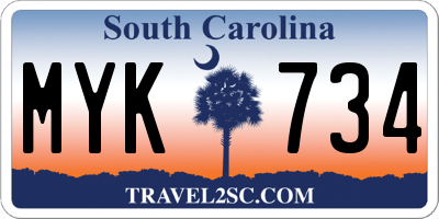 SC license plate MYK734