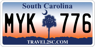 SC license plate MYK776