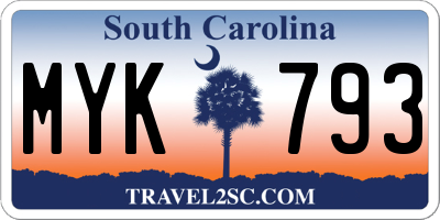 SC license plate MYK793