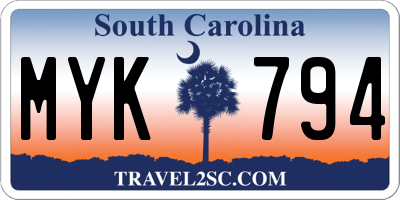 SC license plate MYK794