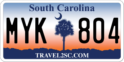 SC license plate MYK804