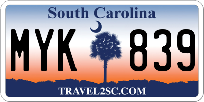 SC license plate MYK839