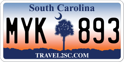 SC license plate MYK893