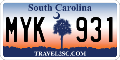 SC license plate MYK931