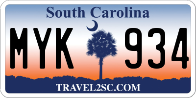 SC license plate MYK934