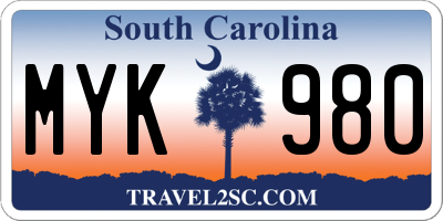 SC license plate MYK980
