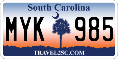 SC license plate MYK985