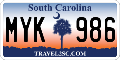 SC license plate MYK986