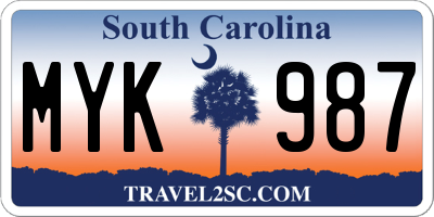 SC license plate MYK987