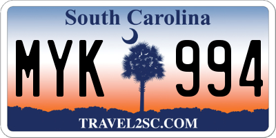 SC license plate MYK994