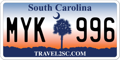 SC license plate MYK996