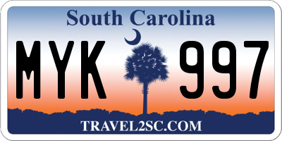 SC license plate MYK997