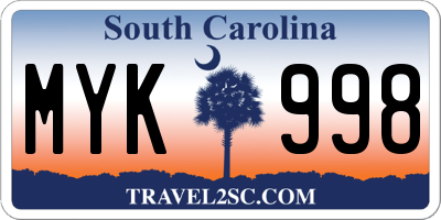 SC license plate MYK998