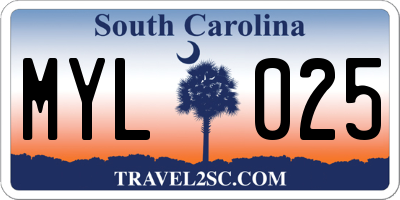 SC license plate MYL025
