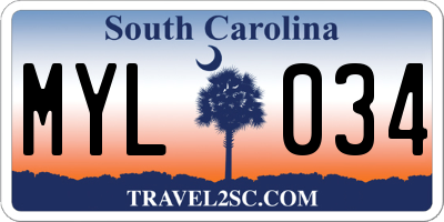 SC license plate MYL034