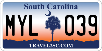 SC license plate MYL039