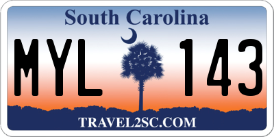 SC license plate MYL143