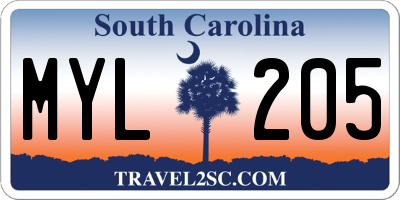 SC license plate MYL205