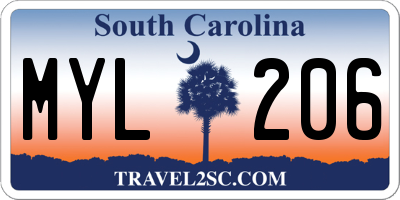 SC license plate MYL206