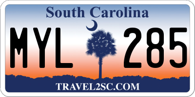 SC license plate MYL285