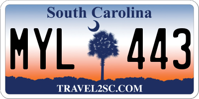 SC license plate MYL443