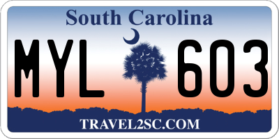 SC license plate MYL603