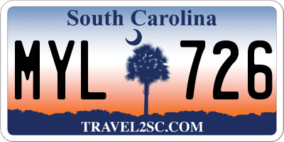 SC license plate MYL726