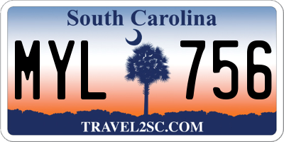 SC license plate MYL756