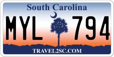 SC license plate MYL794