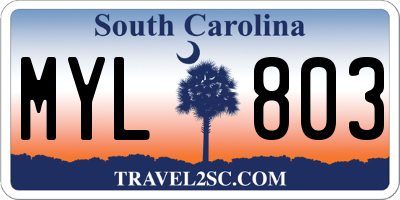 SC license plate MYL803