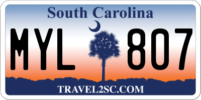 SC license plate MYL807