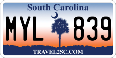 SC license plate MYL839