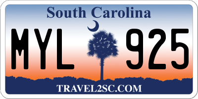 SC license plate MYL925