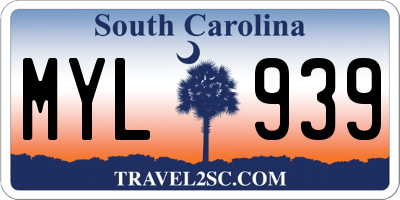 SC license plate MYL939